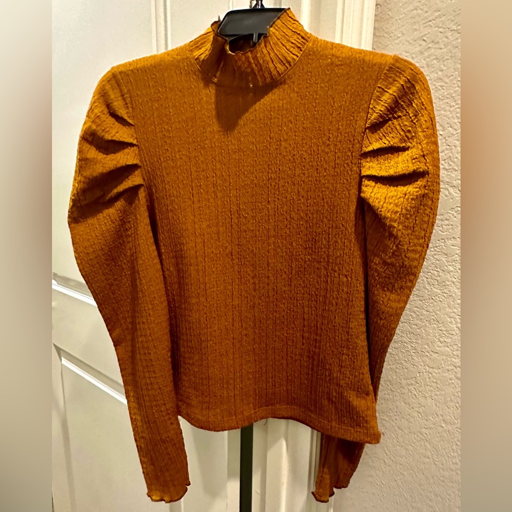 Free people mock neck puff sleeve top